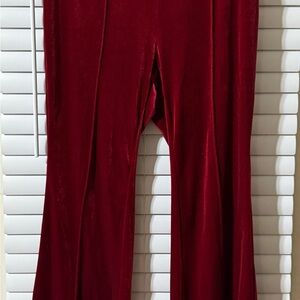 Elegant Women's Red Velvet Wide Leg Pants